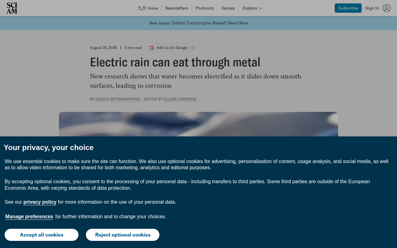 Charged Raindrops Corroding Metal: How Electric Rain Eats Through Metal Surfaces Like Acid