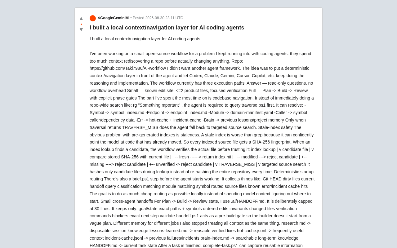 Building a Local Context Navigation Layer for AI Coding Agents: An Index-First Engineering Approach