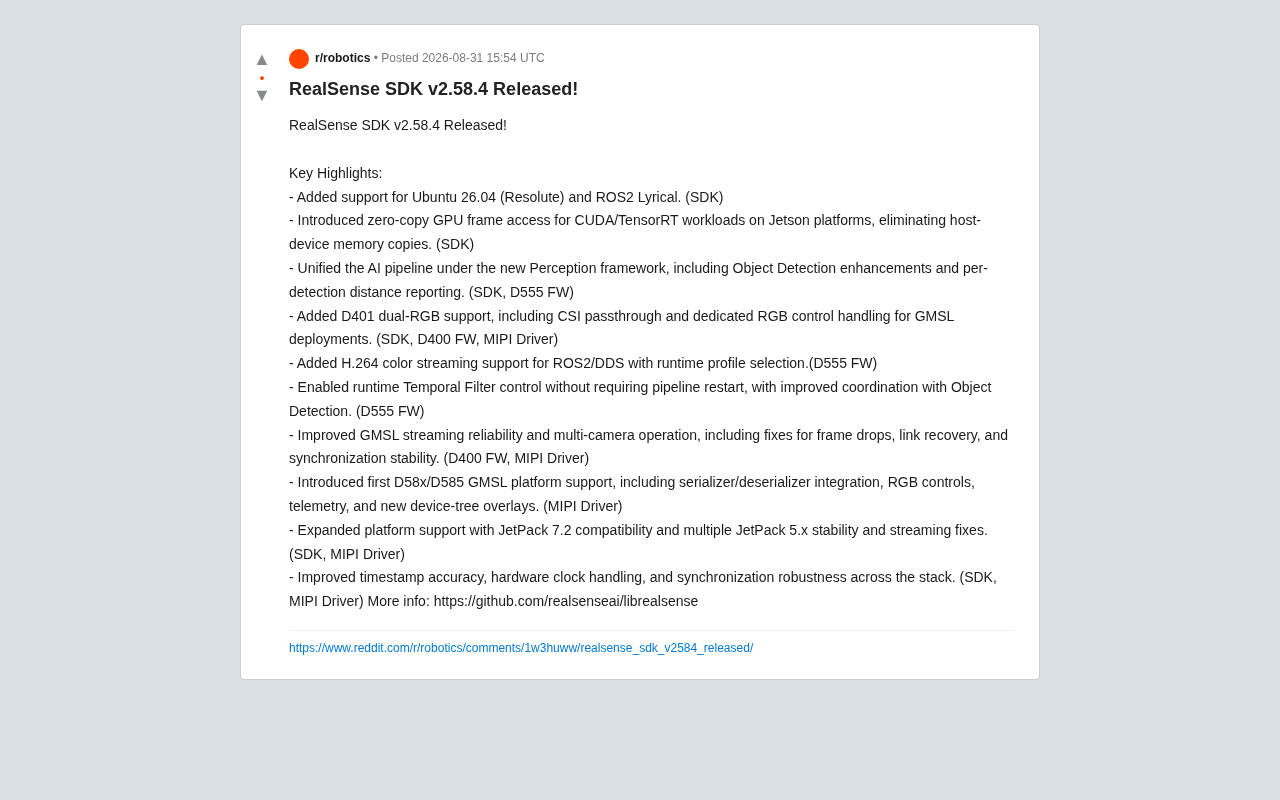 RealSense SDK v2.58.4发布:GPU零拷贝与AI感知框架全面升级