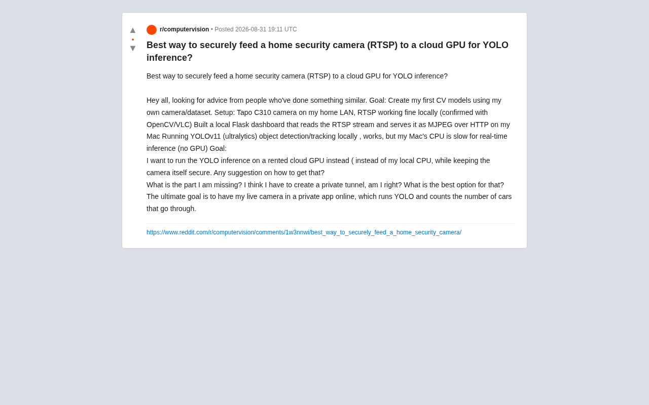 Connecting Home Cameras to Cloud GPUs for YOLO: A Security Architecture & Practical Guide
