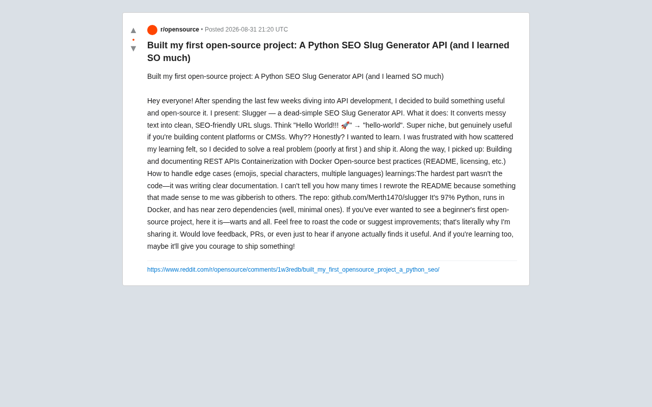 reddit source: Built my first open-source project