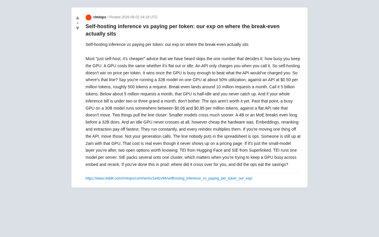 Self-Hosted Inference vs. Pay-Per-Token: Where Is the Break-Even Point?