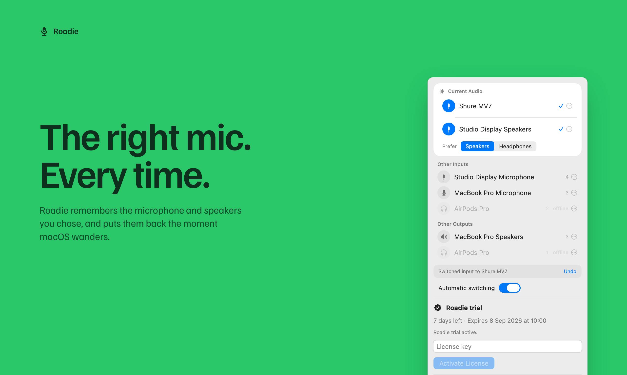 Roadie: A Menu Bar Tool That Automatically Manages Audio Device Switching on Mac