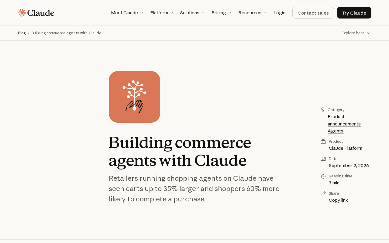 hackernews source: Claude for Commerce Agents