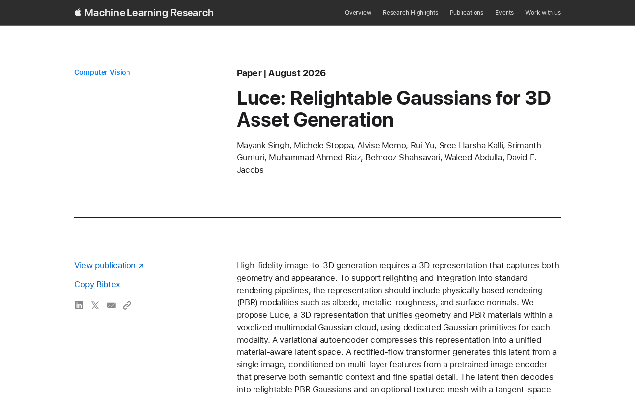 Luce: Relightable Gaussians for 3D Asset Generation