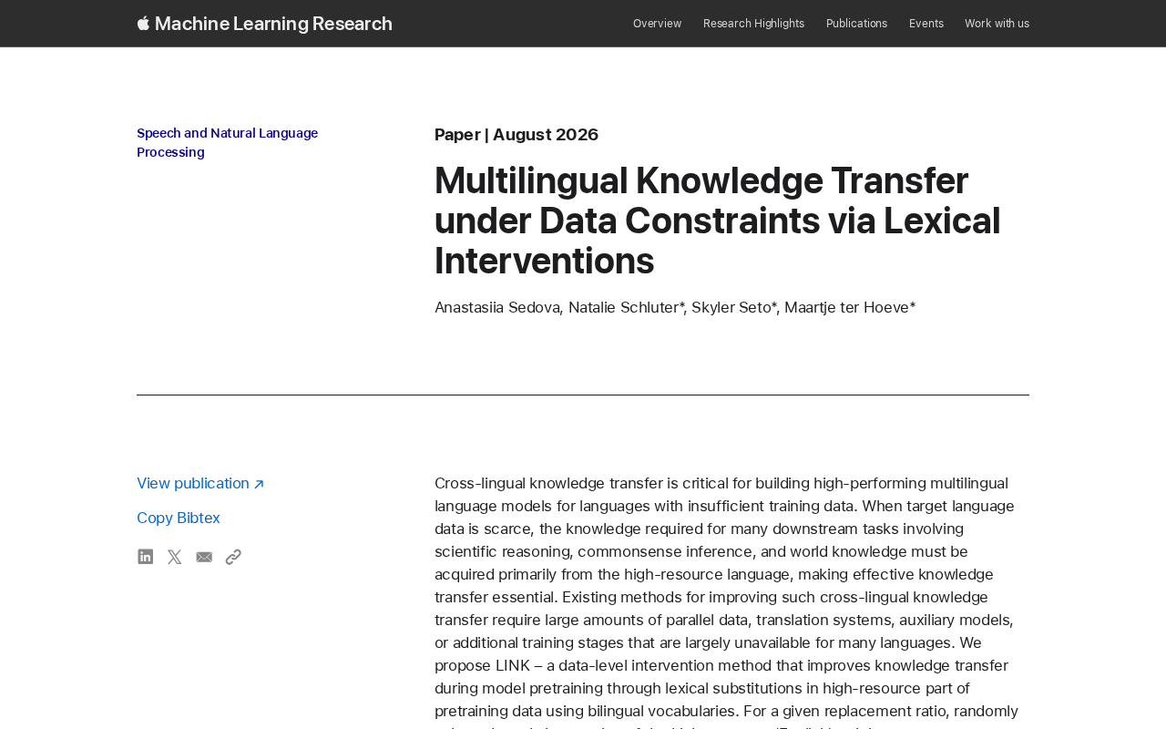 Multilingual Knowledge Transfer under Data Constraints via Lexical Interventions