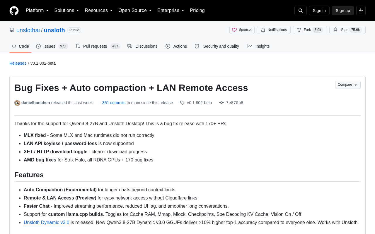 Unsloth v0.1.802更新:自动压缩、局域网远程访问与Dynamic v3.0量化
