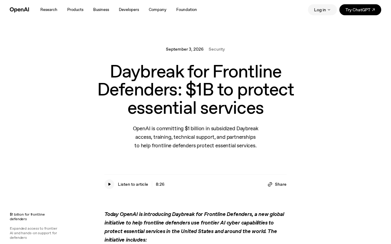 OpenAI Invests $1 Billion in Daybreak Initiative: Using AI to Protect Critical Infrastructure