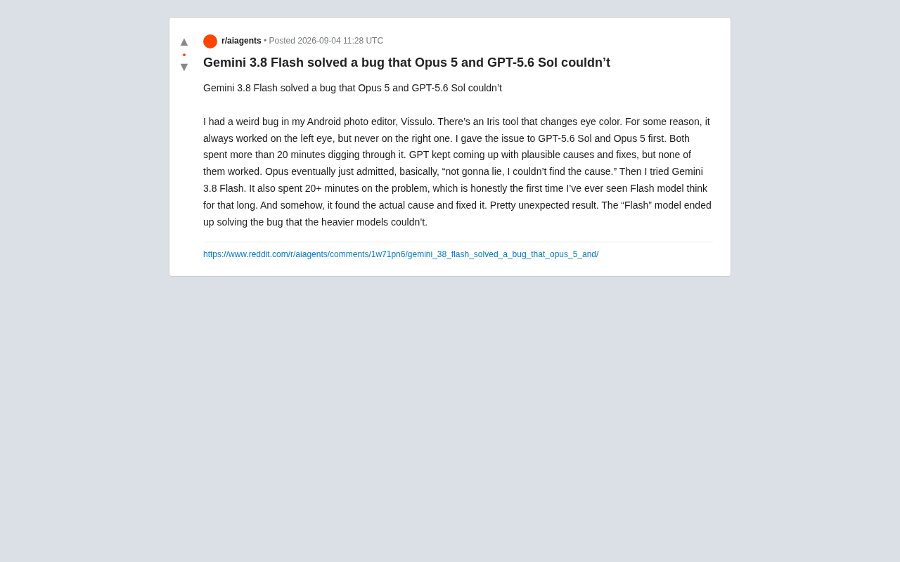 reddit源帖：Gemini Flash解出重量级模型搞不定的Bug