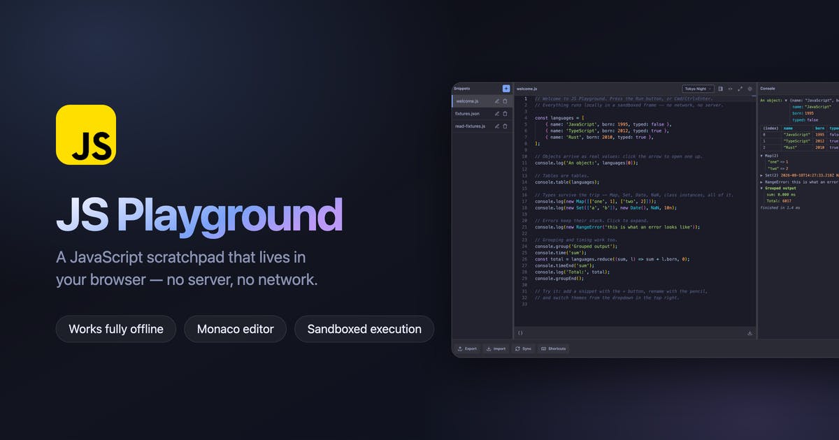 Offline JS Playground: A Browser-Based JavaScript Sandbox That Works Without Internet