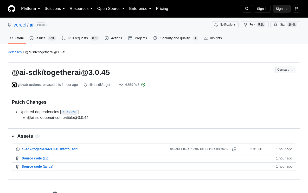 Vercel AI SDK TogetherAI Adapter 3.0.45 Update Analysis