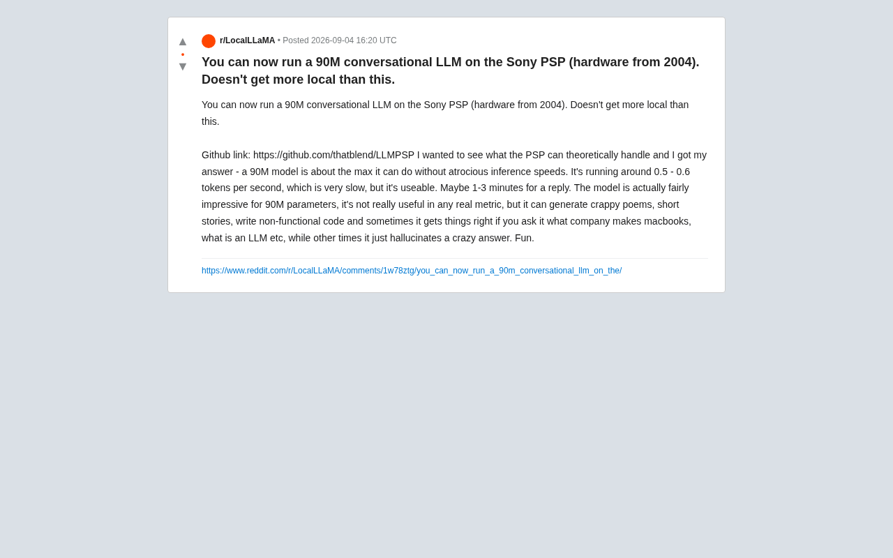 Running a 90M-Parameter LLM on a Sony PSP: Where Are the Limits of Edge Inference?