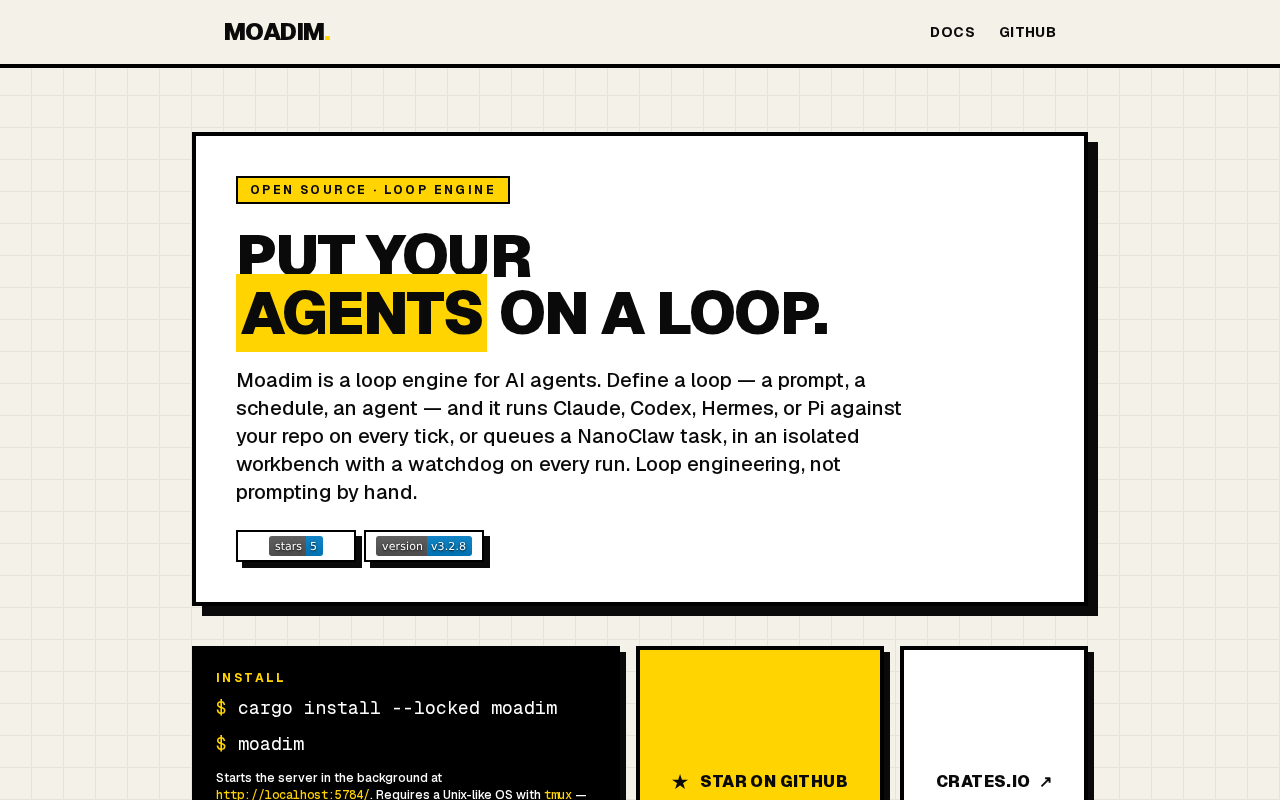 Moadim.io:专为AI Agent打造的任务调度器,解决智能体定时执行难题