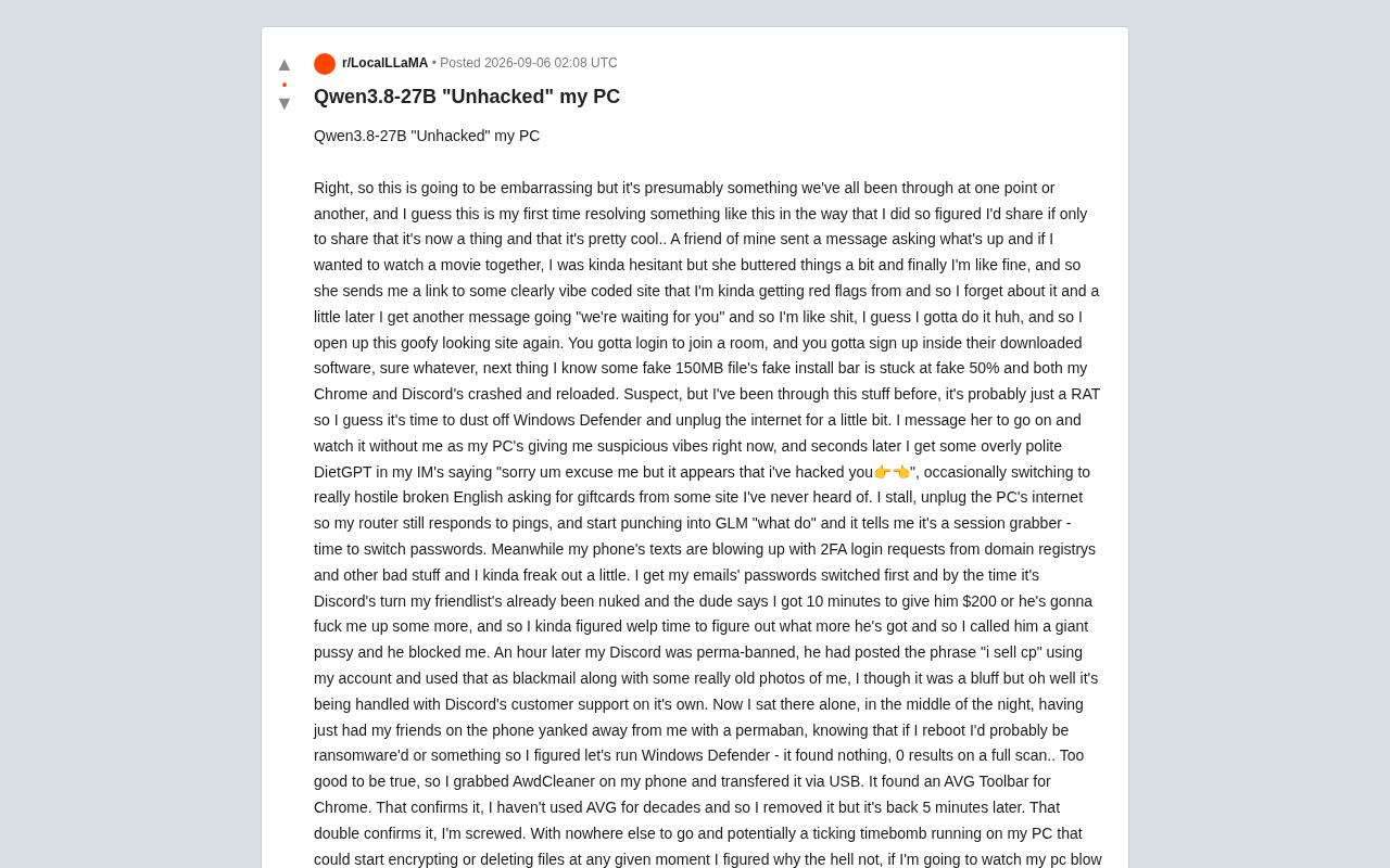 Using Local AI Model Qwen3-8B-27B to Remove Malware: A Real-World Case Study