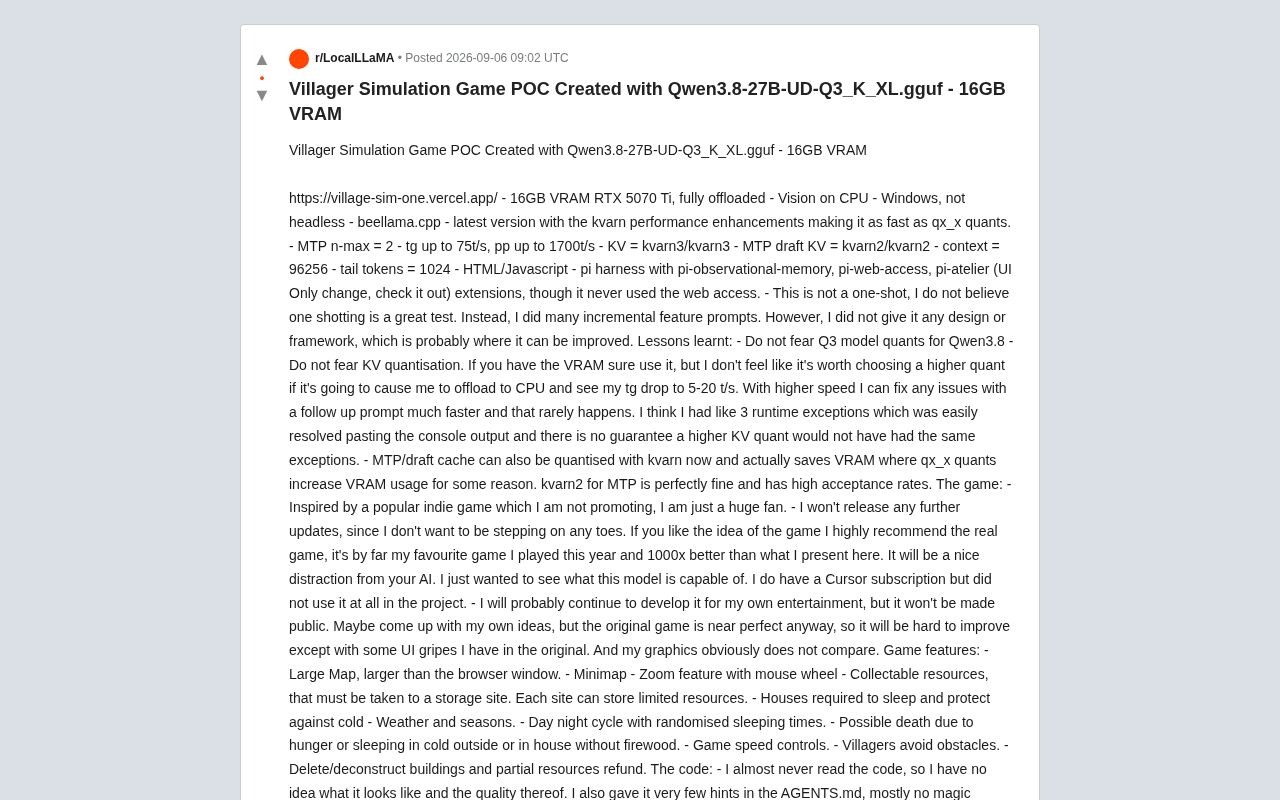 Running Q3 Quantized Models on 16GB VRAM: Building a Village Simulation Game with Qwen