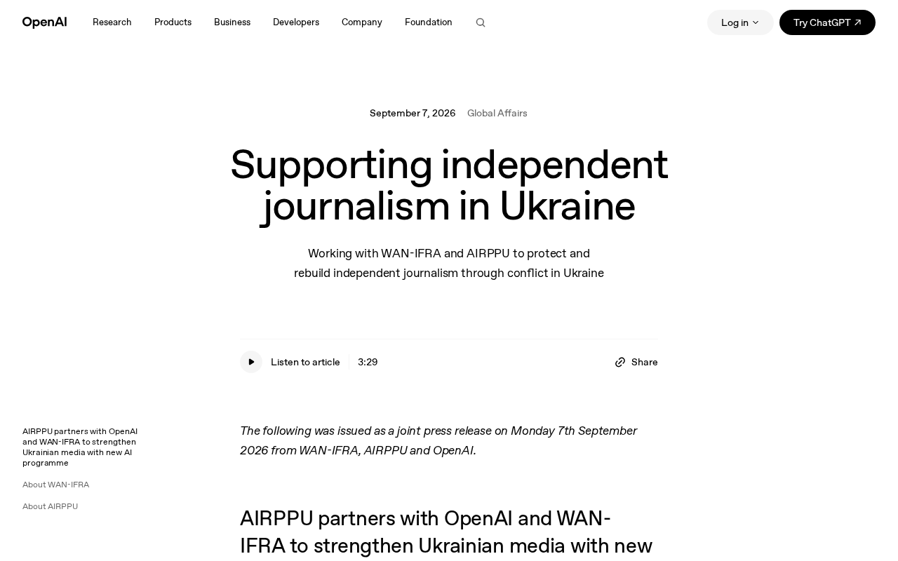 OpenAI Partners with International Organizations to Support Independent Journalism in Ukraine