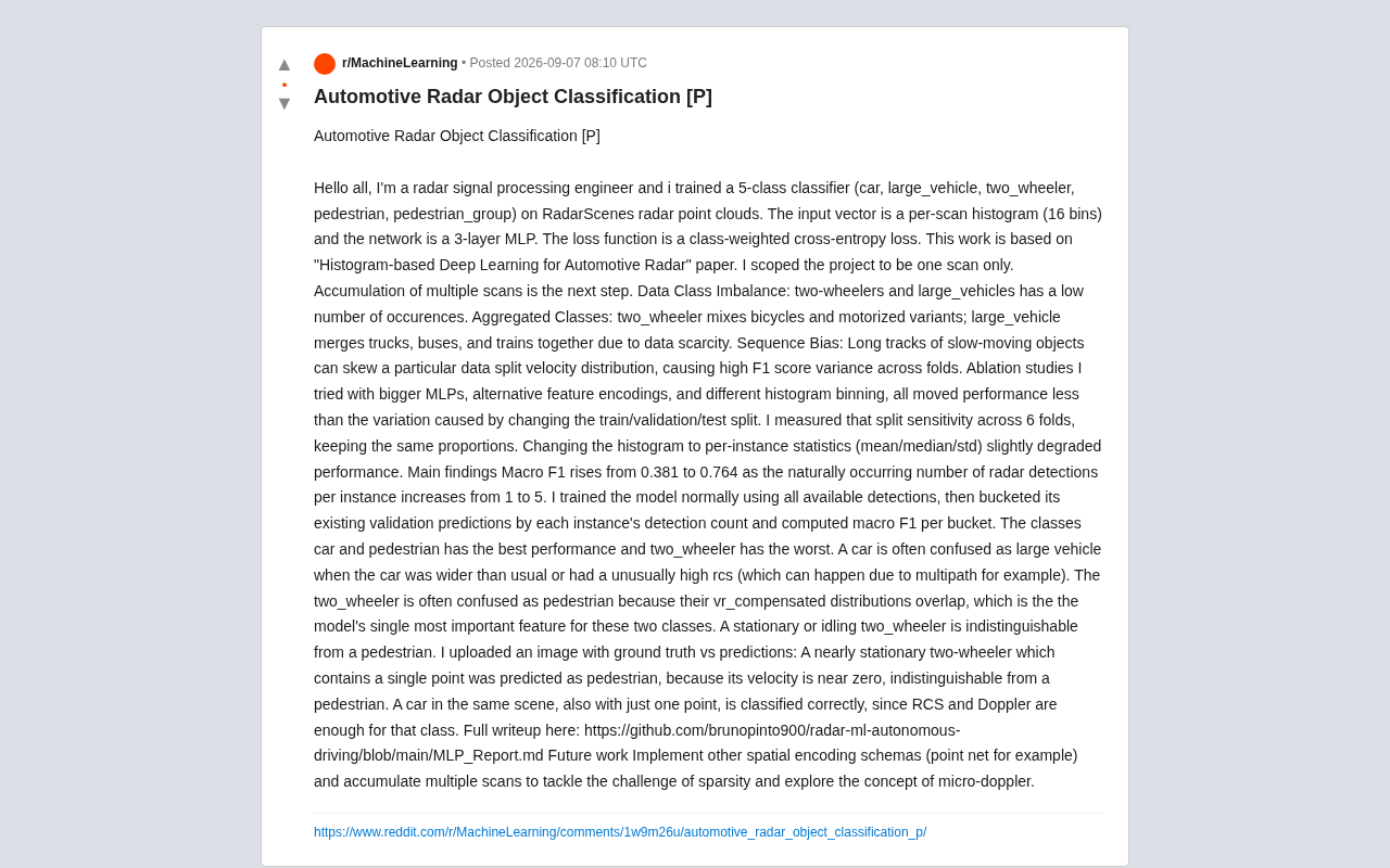 Millimeter-Wave Radar Point Cloud Object Classification: MLP in Practice and Key Insights