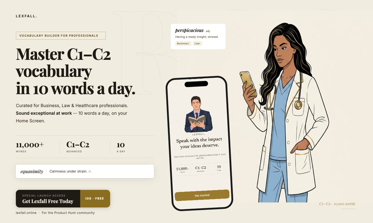Lexfall: Advanced Vocabulary Tool for Professionals Breaking Through English Barriers