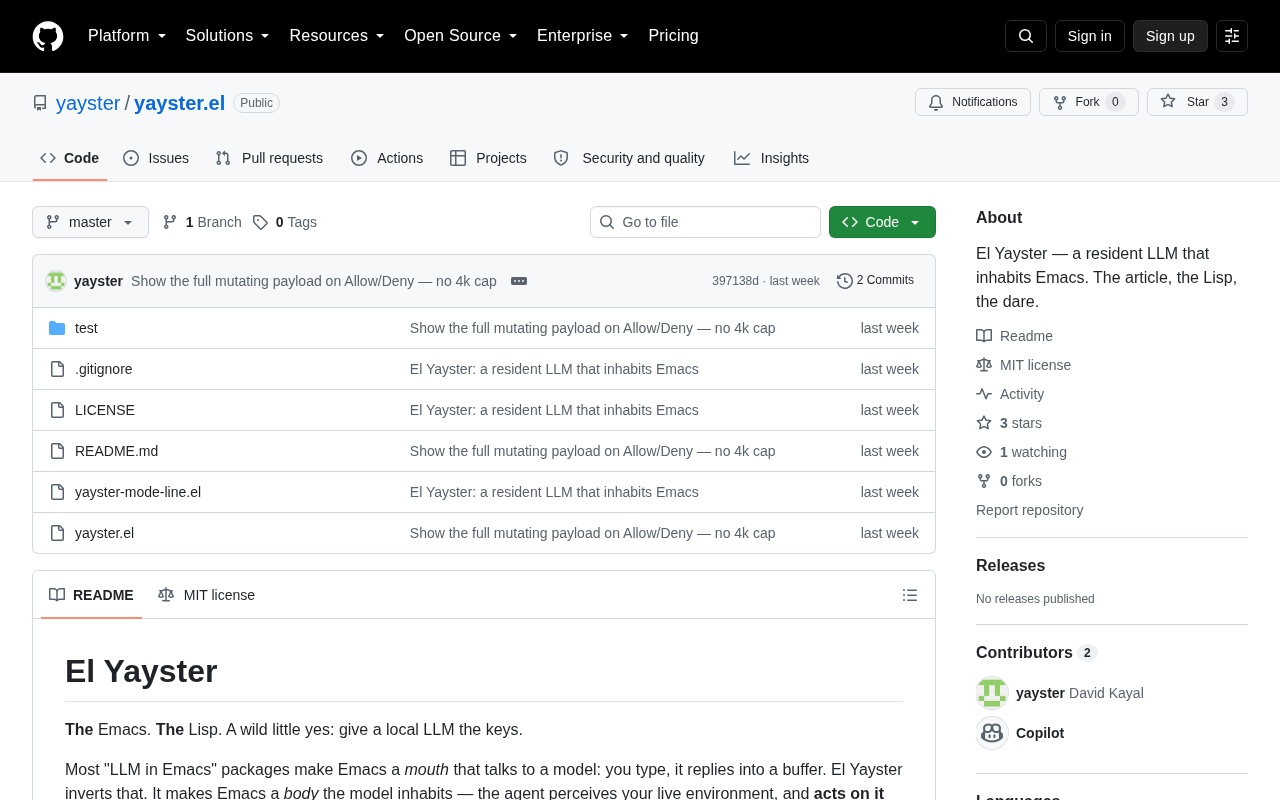 El Yayster: A New AI Programming Paradigm with LLMs Living in Emacs