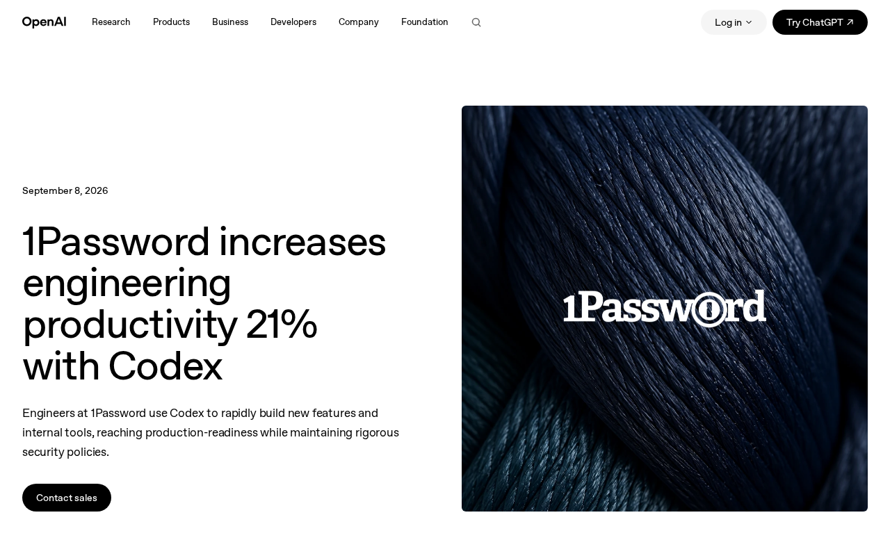 1Password用Codex提升21%工程效率:安全公司的AI编程实践
