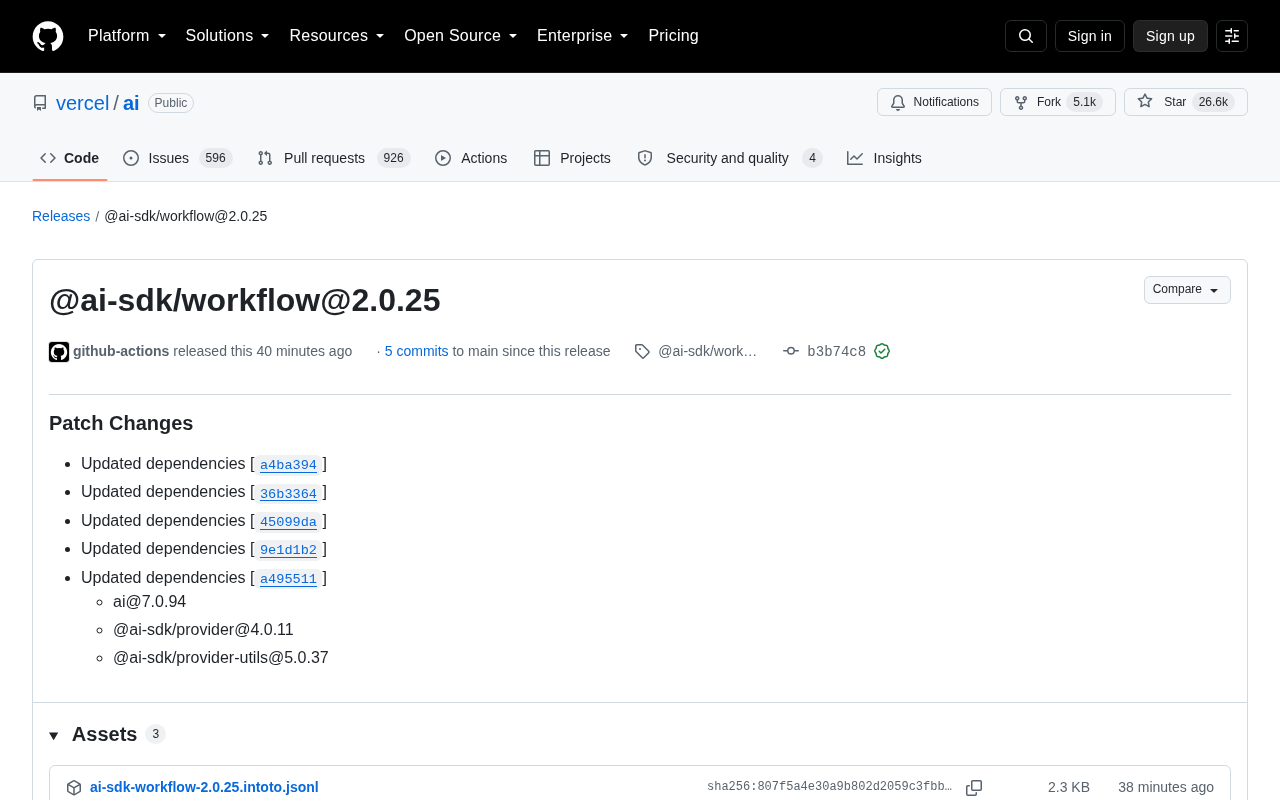 Vercel AI SDK Workflow 2.0.25 更新解读