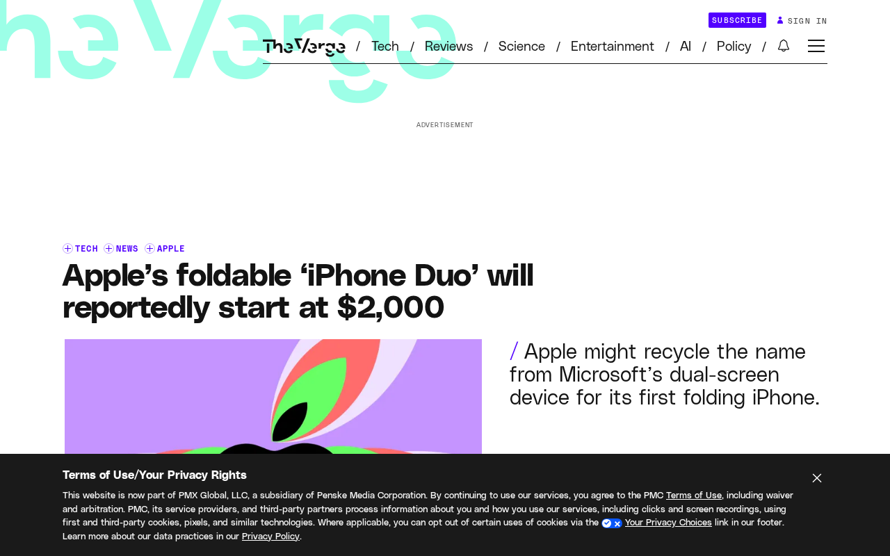 rss source: Apple’s foldable ‘iPhone Duo’ will reportedly start at $2,000