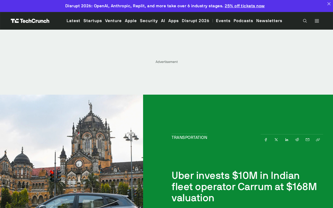 Uber Invests $10 Million in Indian Fleet Operator Carrum, Deepening Premium Mobility Strategy