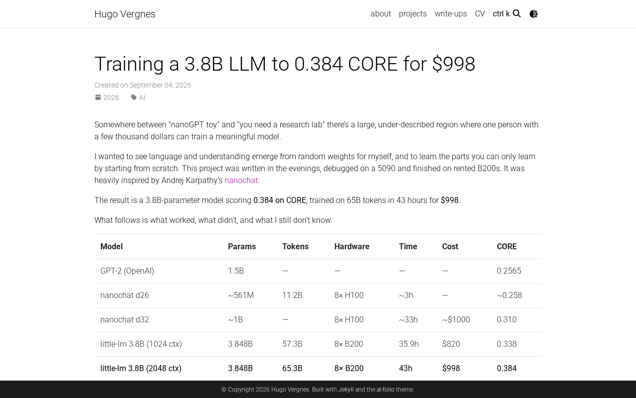 Training Large Models on a Budget: A Complete Breakdown of Building a 3.8B Model for $998