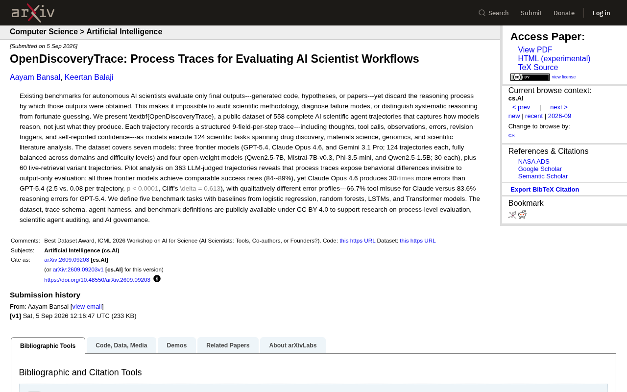 OpenDiscoveryTrace: How 558 Trajectory Records Audit AI Scientist Reasoning