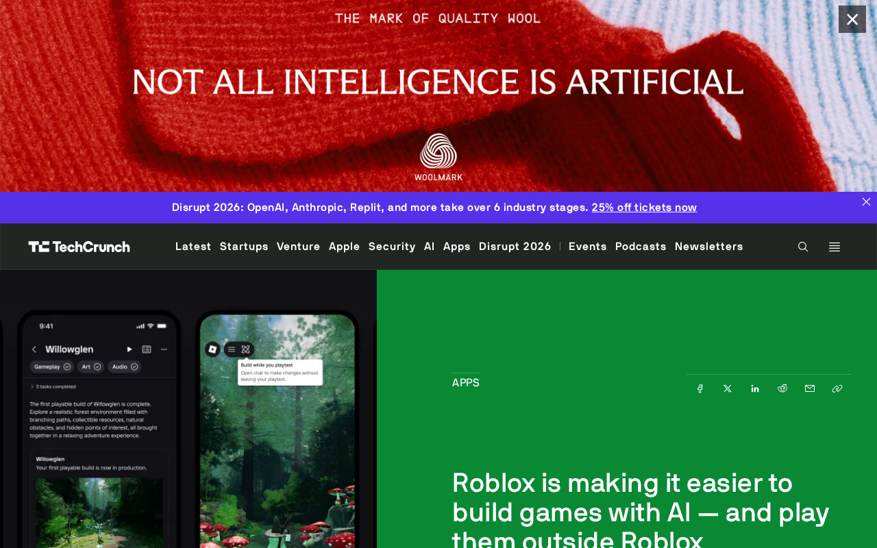 Roblox开放独立应用分发,AI创作工具再降开发门槛