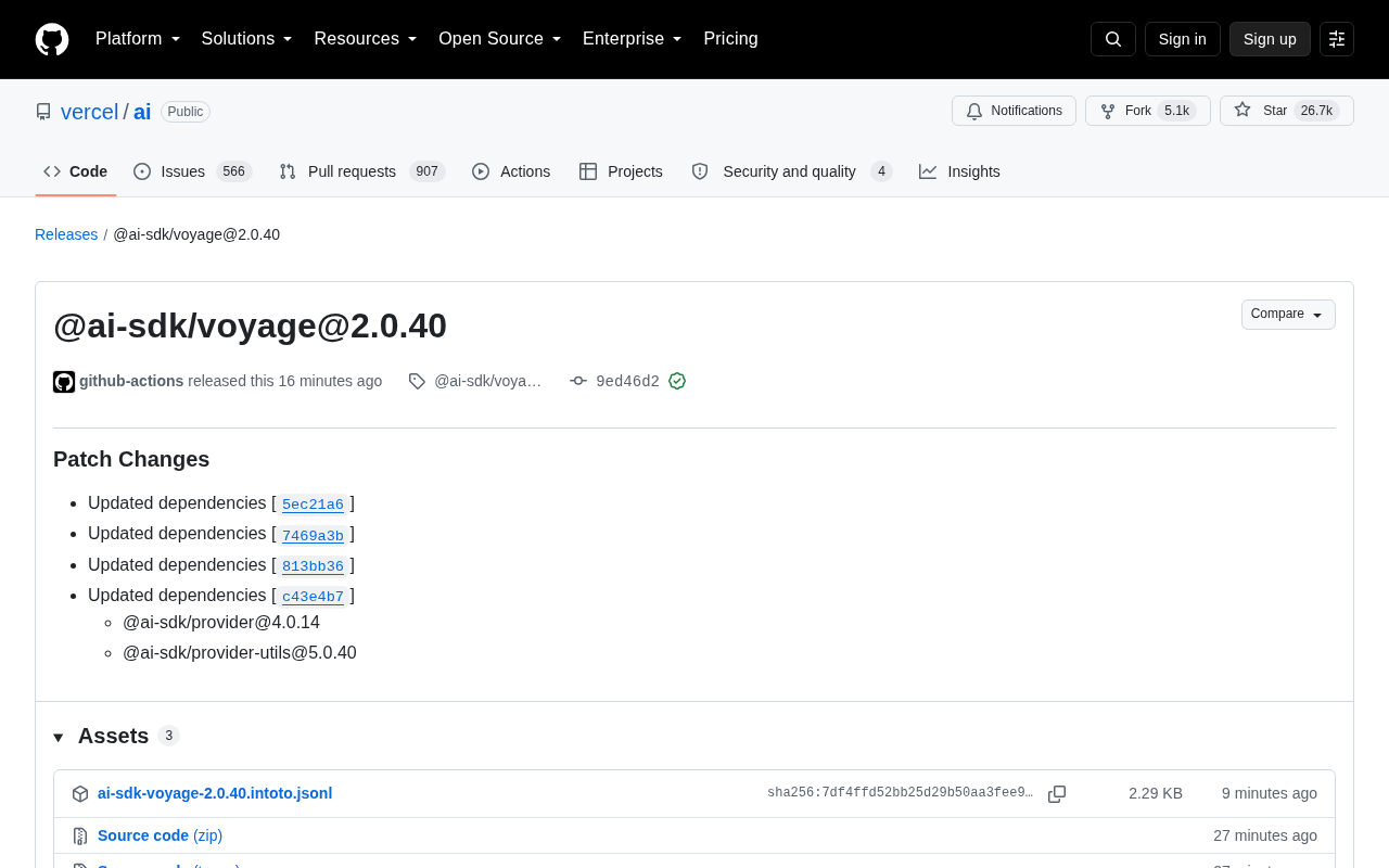 @ai-sdk/voyage 2.0.40 发布:依赖更新的补丁版本