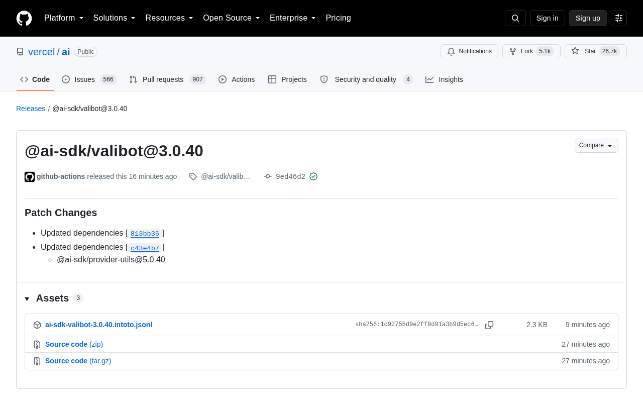@ai-sdk/valibot 3.0.40 发布:依赖更新说明
