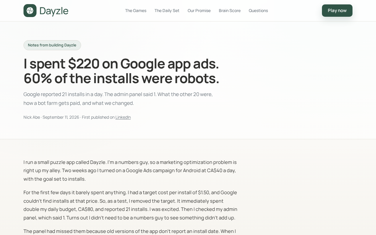 Spent $220 on Google App Campaigns — 60% of Installs Were Bots