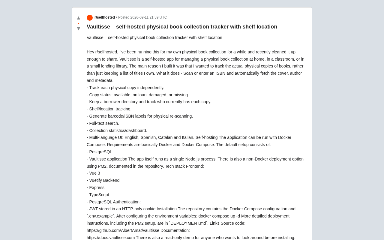 Vaultisse:自托管实体藏书管理工具深度解析