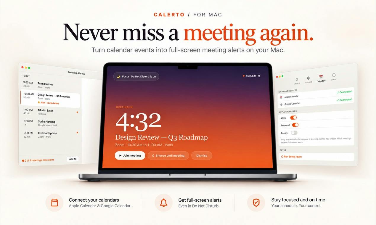 Calerto for Mac: Turn Your Calendar into Meeting Alarms You Simply Can't Ignore