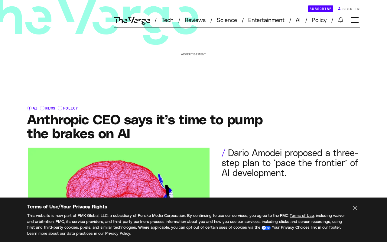 Anthropic CEO Calls for Hitting the Brakes on AI Development: A Three-Step 'Pace the Frontier' Plan
