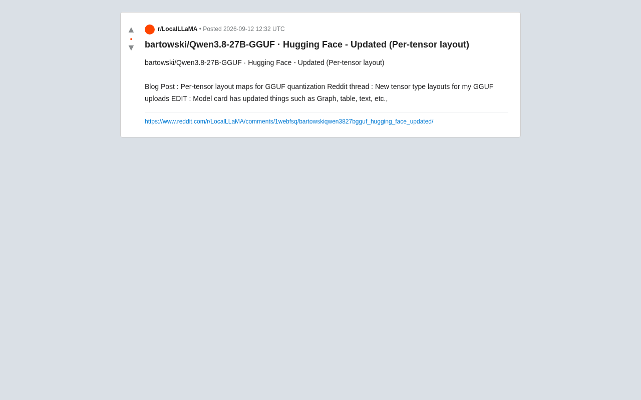 reddit source: bartowski Qwen3.8-27B-GGUF update