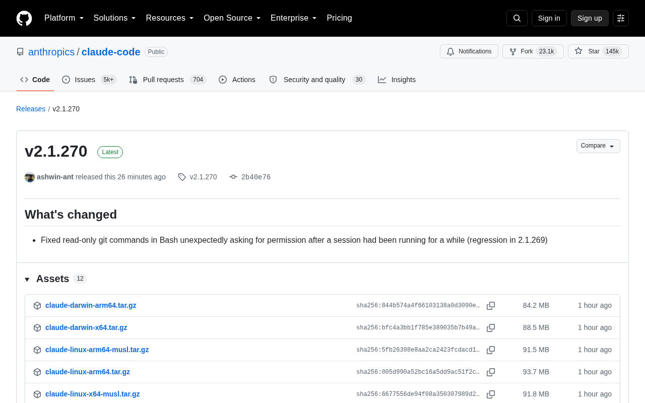 Claude Code v2.1.270 Released: Fixes Regression Where Read-Only Git Commands Unexpectedly Prompted for Permission