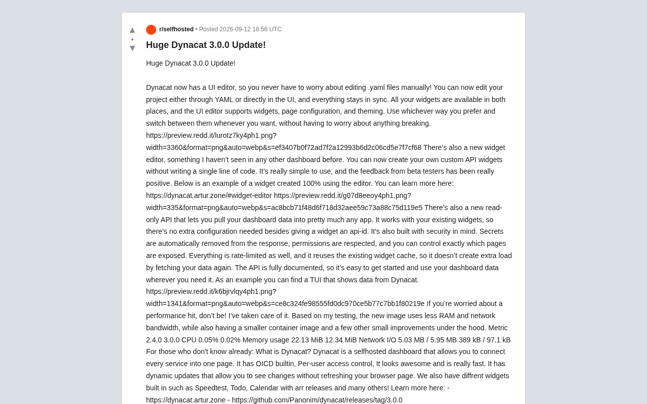 Dynacat 3.0.0 发布:可视化 UI 编辑器让自托管仪表盘更易用