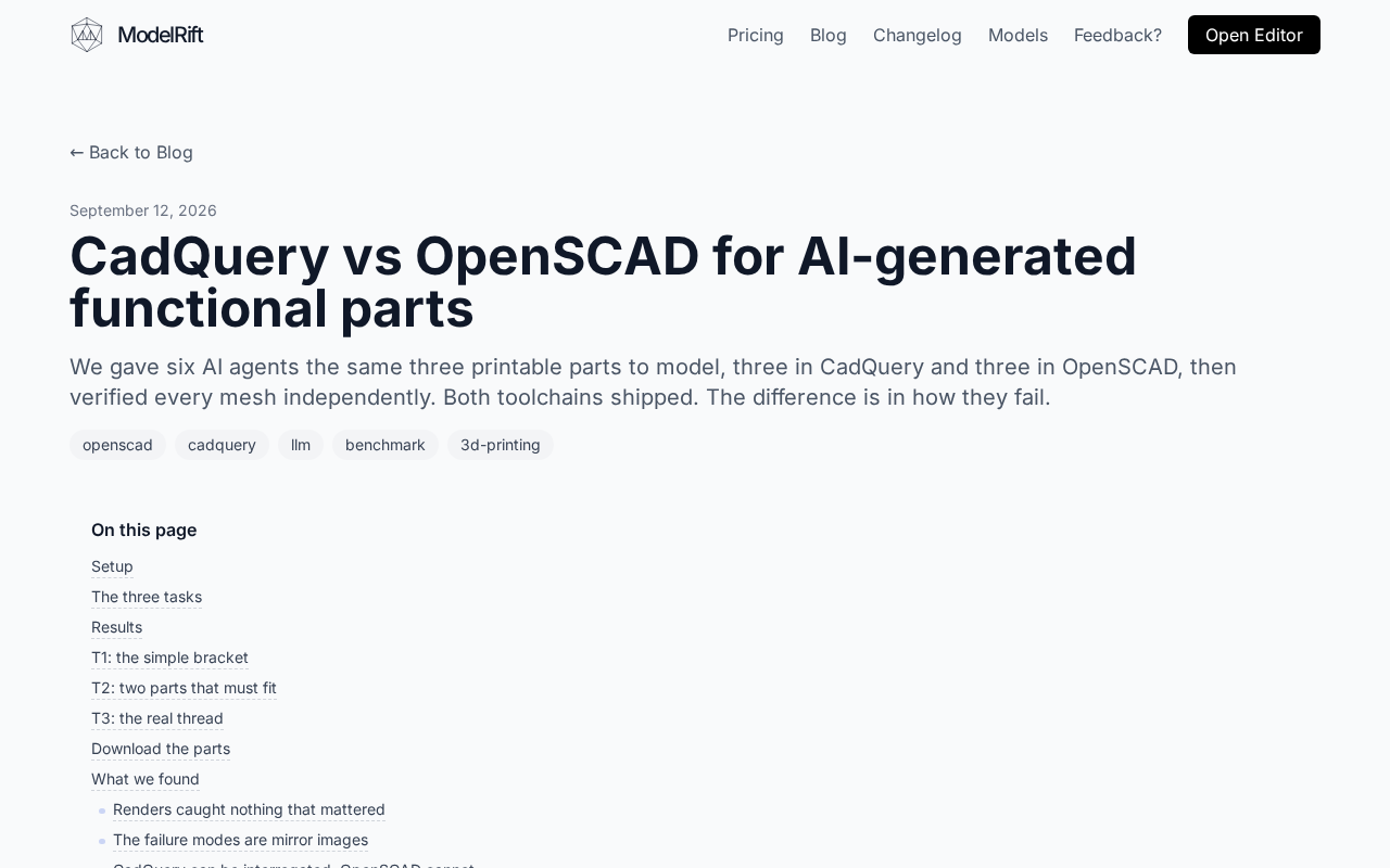 CadQuery vs. OpenSCAD: Which Is Better for AI Agentic CAD Work?