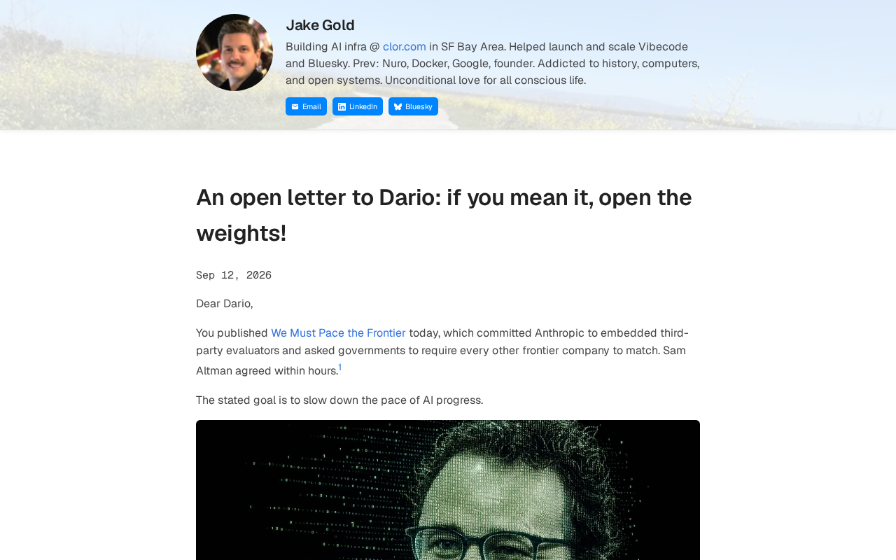 An Open Letter to Dario: If AI Safety Is Real, Open the Model Weights