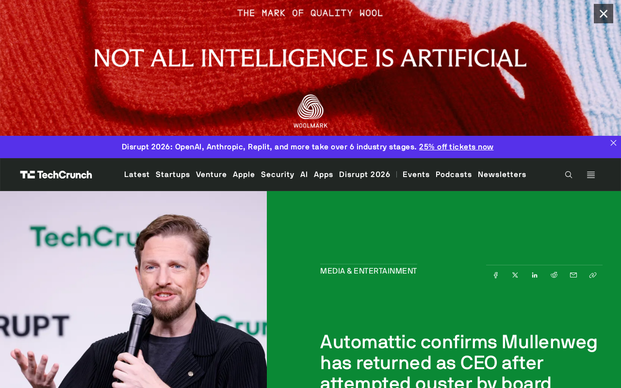 Automattic确认Mullenweg回归CEO,董事会罢免风波落幕