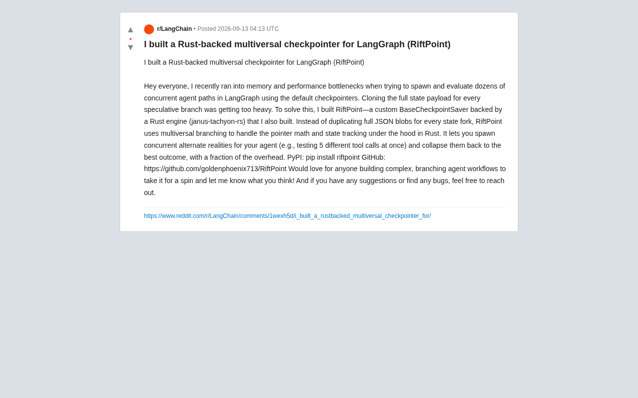 RiftPoint: A Rust-Powered Multiverse Checkpointing Solution for LangGraph