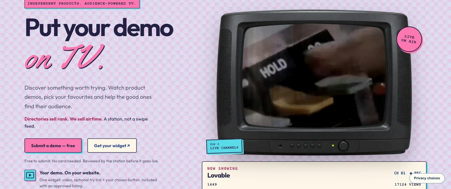 DemoTV: A 24-Hour Product Demo Channel Ranked by Audience Votes