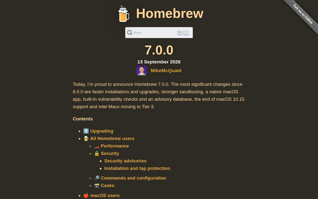 Homebrew 7.0.0 Released: Major Update for the macOS and Linux Package Manager