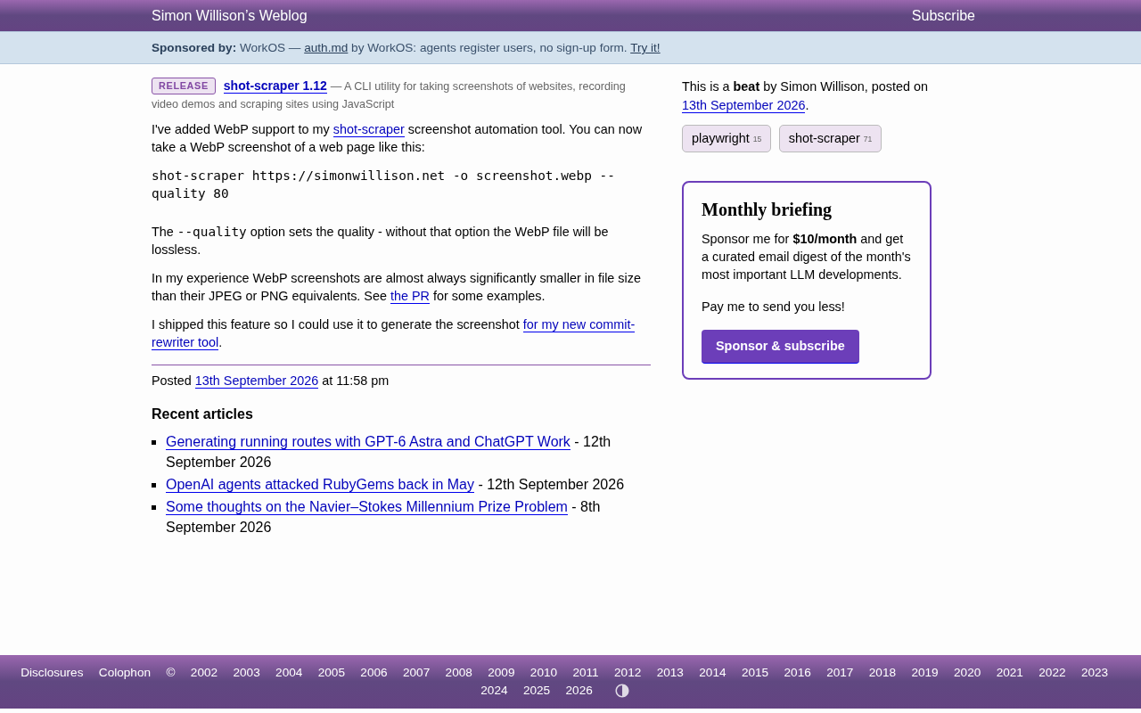 shot-scraper 1.12 Adds WebP Support: Dramatically Smaller Screenshot File Sizes