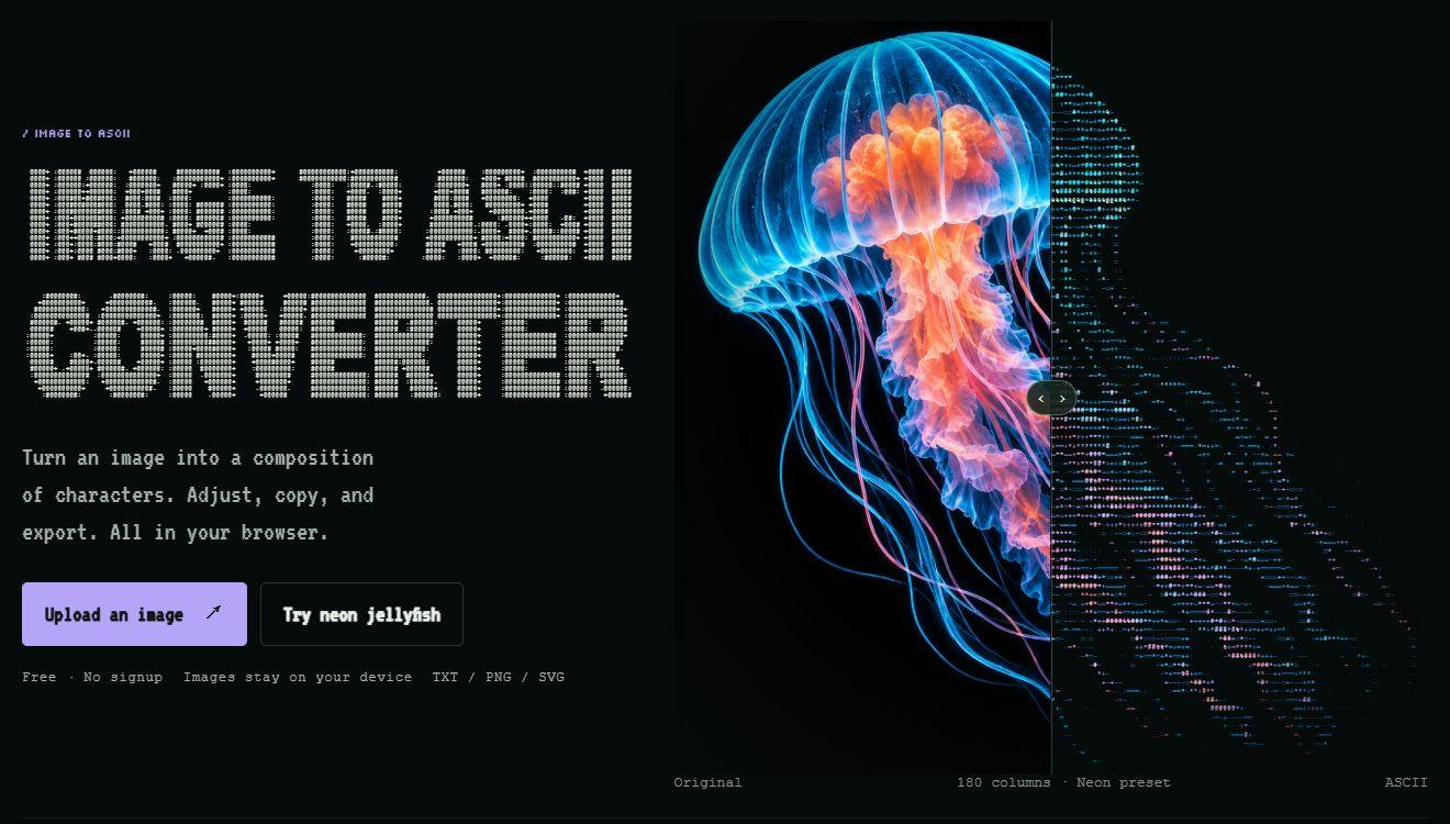 Image to ASCII:浏览器本地生成ASCII艺术的开发者工具