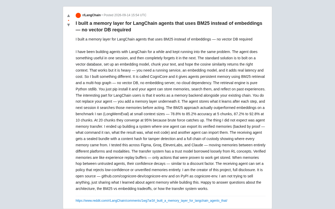 Ditch the Vector Database: Building a Memory Layer for LangChain Agents with BM25