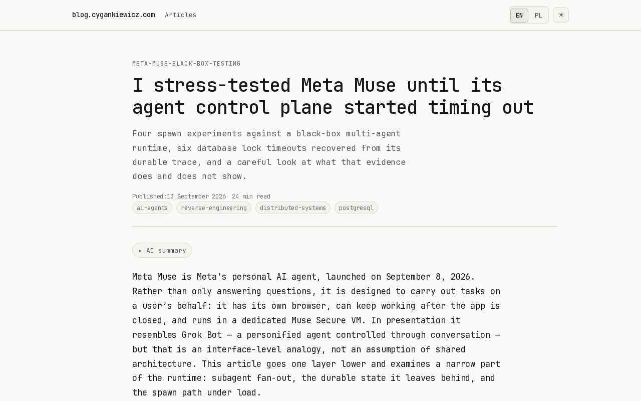 压力测试 Meta Muse:智能体控制平面为何会超时