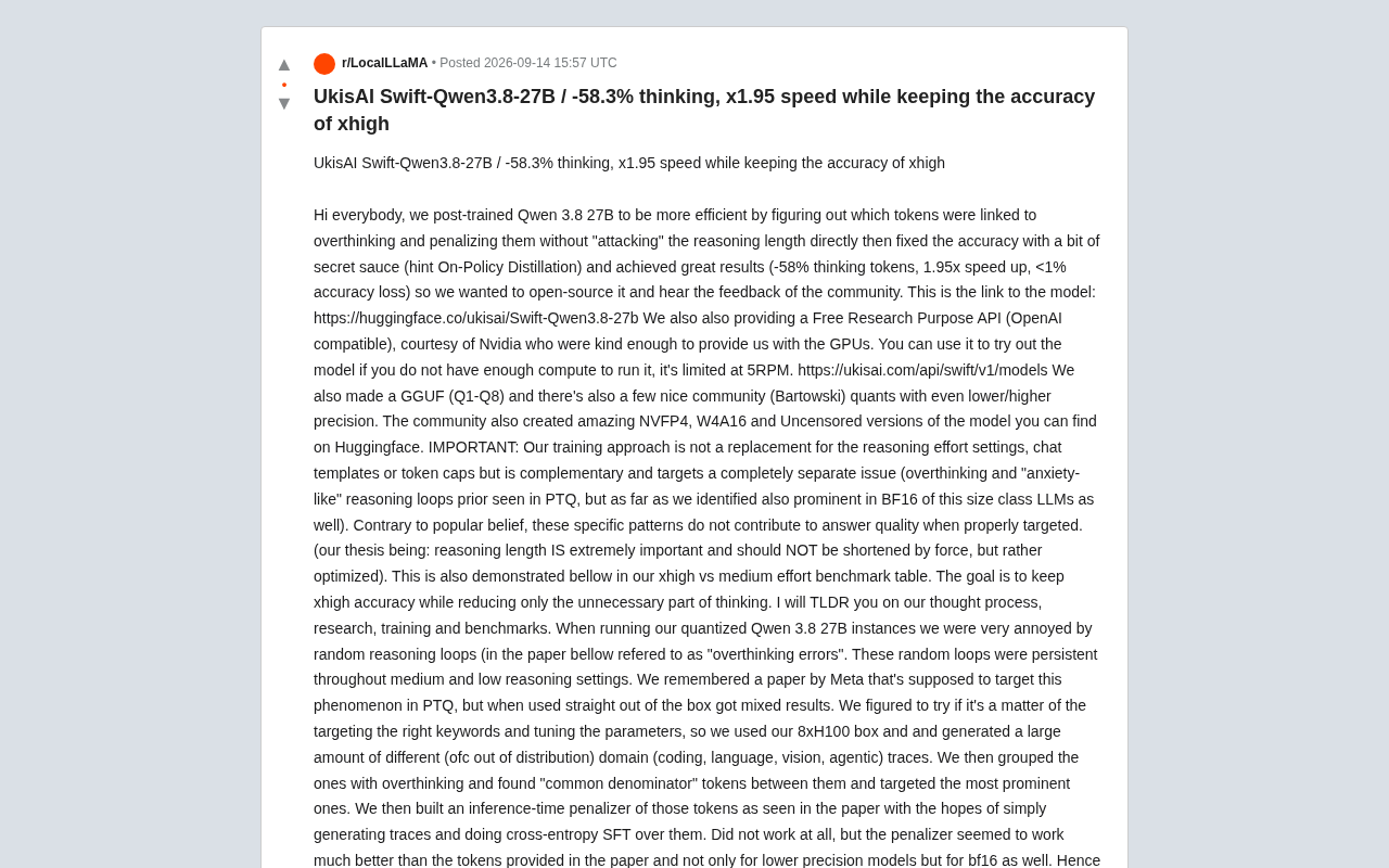 Swift-Qwen3.8-27B: 58% Fewer Thinking Tokens, Nearly 2x Faster Inference
